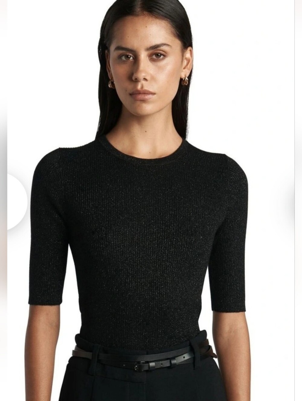 Enza Costa Top, Size Small, Ribbed Knit, Black Sparkle